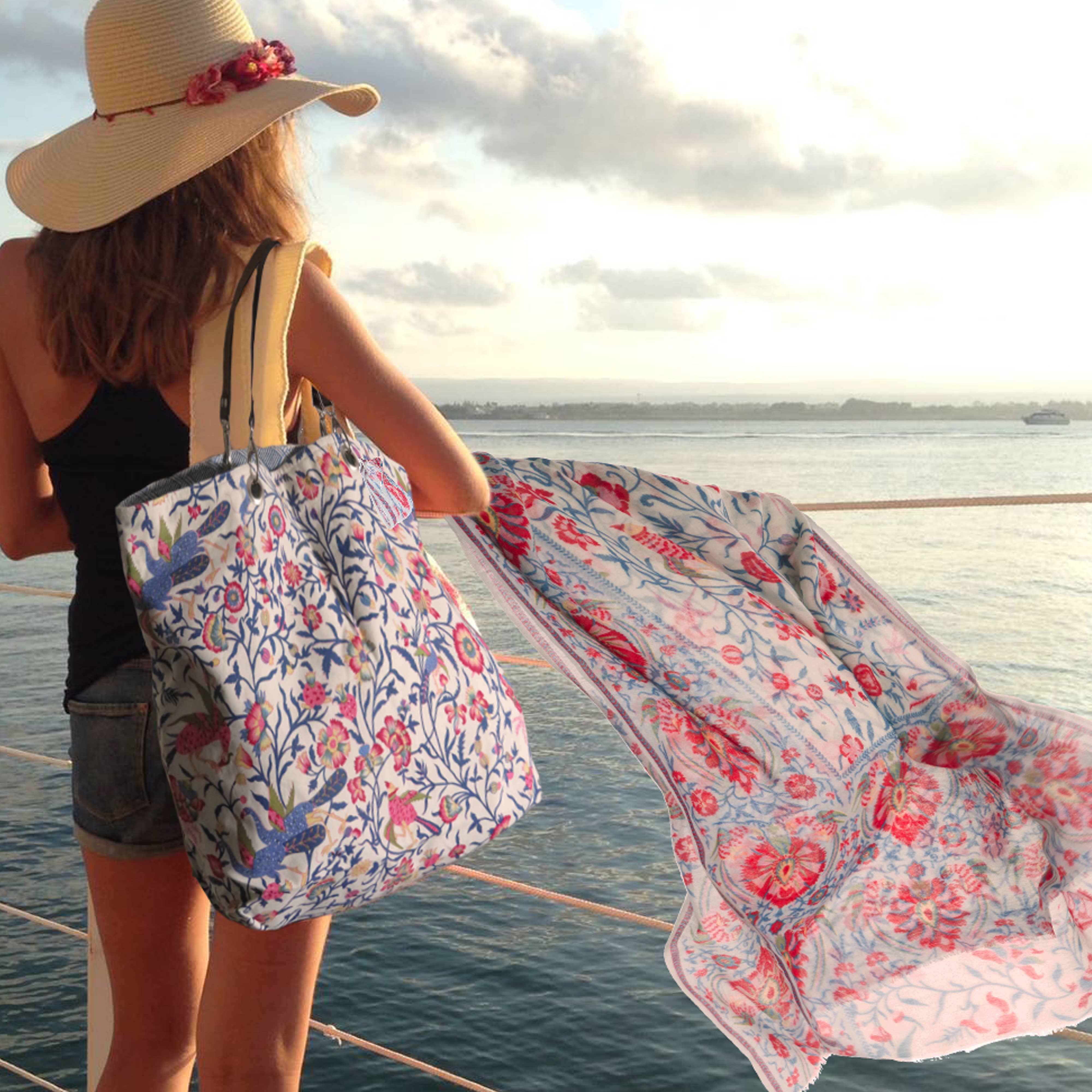 Supplement D'AM – wholesale Halsduk - Dam – Osmanska röd blå ståndare ull stal Bird of Paradise1