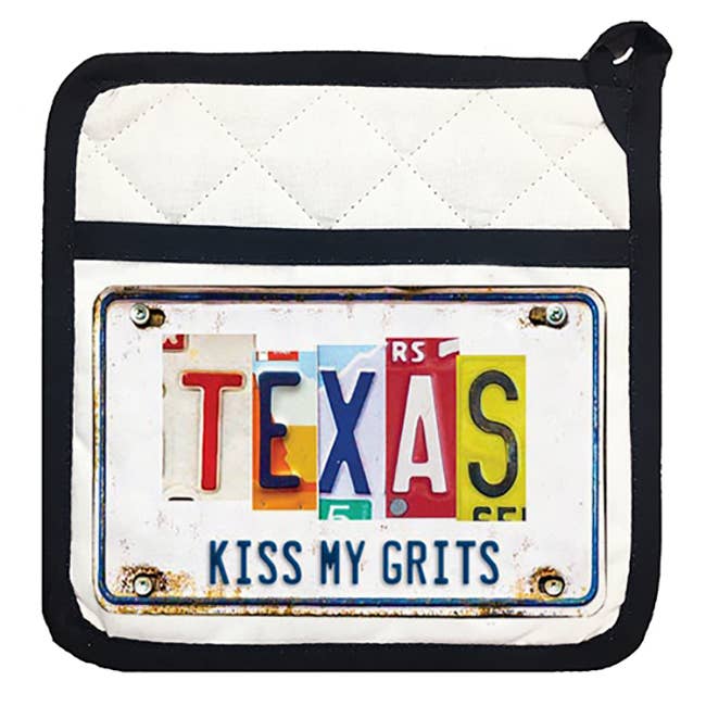 Mariasch Studios - Wholesale Oven Mitt/Pot Holder - Pot Holder - License Plate (name drop) Kiss My Grits