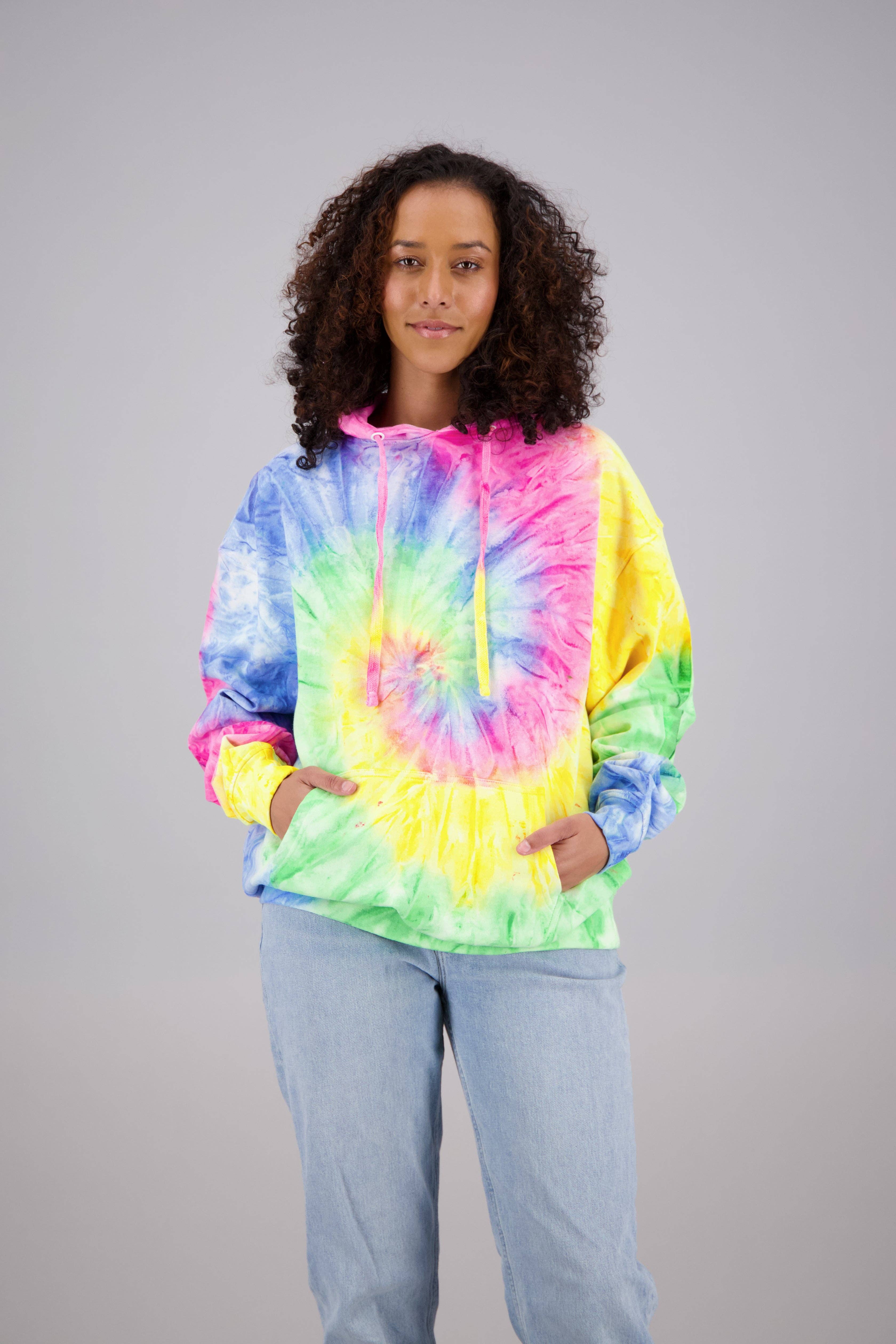 Tri Color Neon Adult's Tie-Dye Pullover Hoodie (2-XL) Cotton/Polyester Blend 9660 for wholesale on Faire2