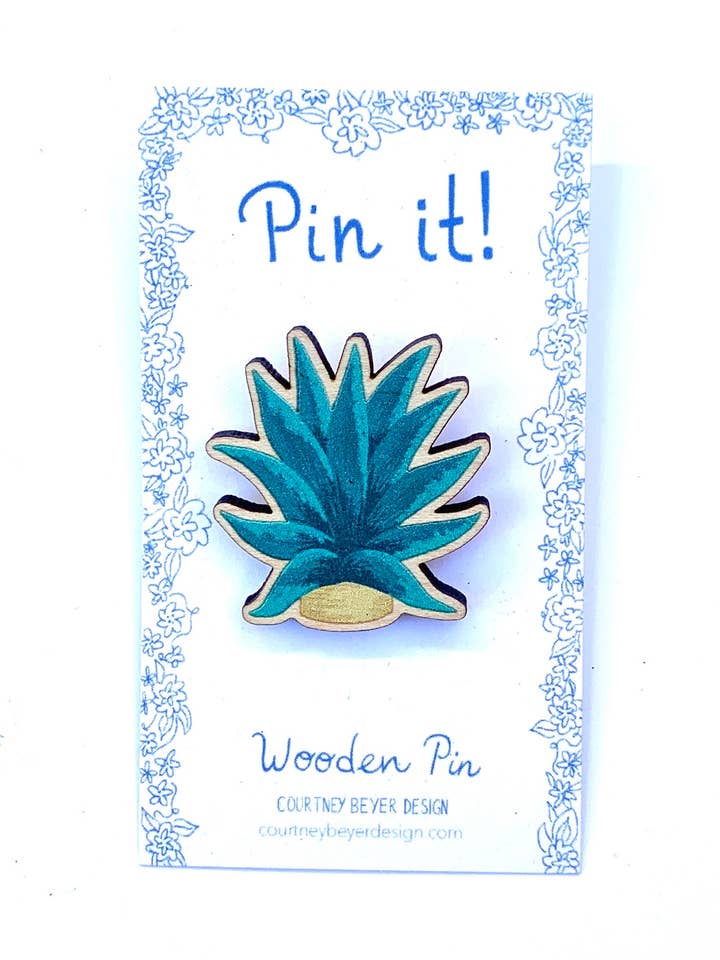 Aloe Vera Succulent Plant Wooden Pin for wholesale by Courtney Beyer Design