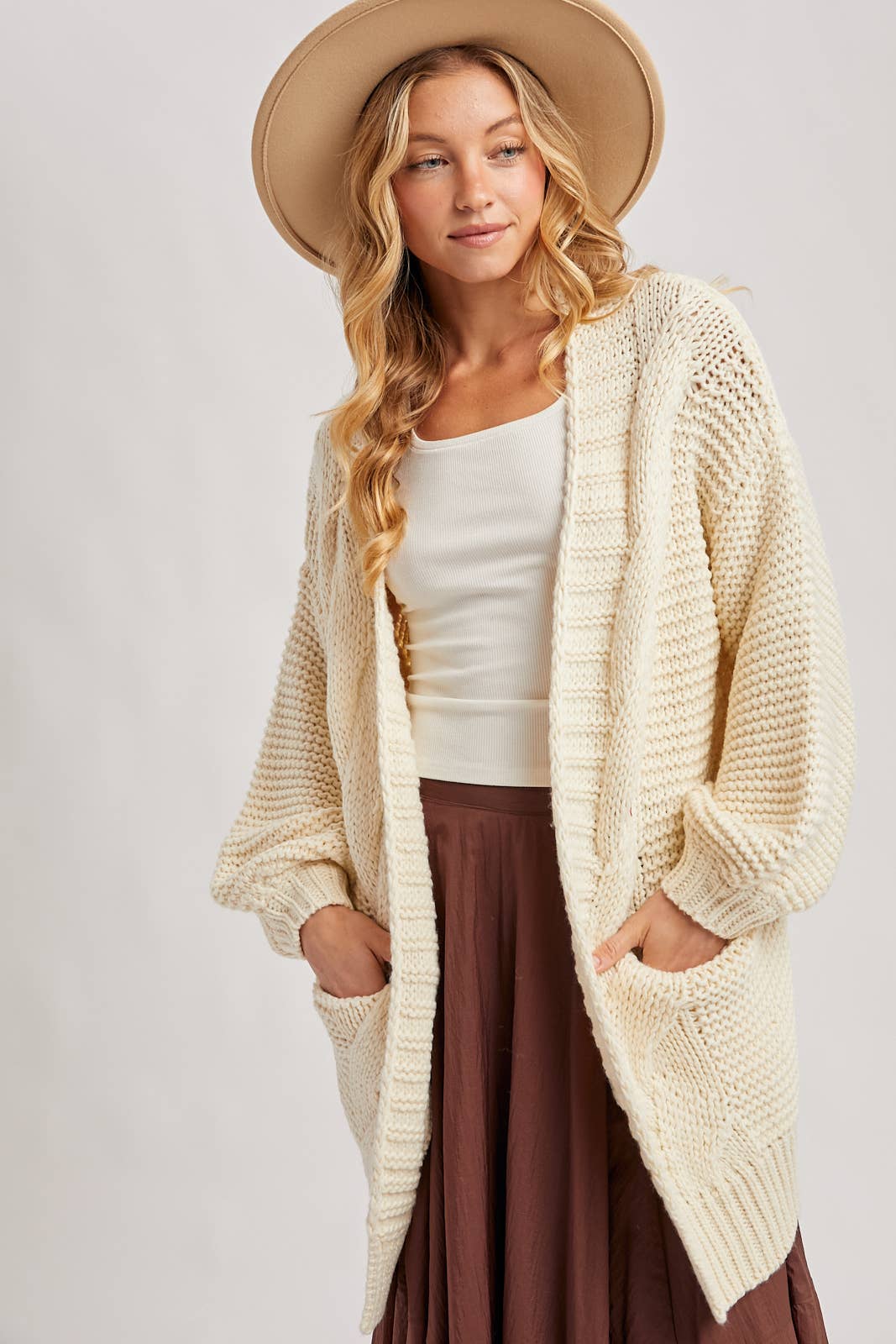Bluivy - Vente Cardigan – femme - CARDIGAN À MANCHE LANTERNE À CÂBLE1