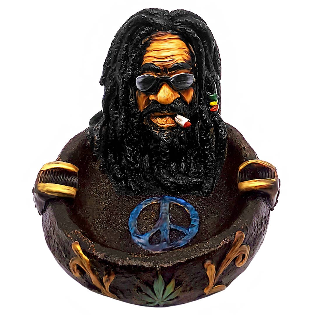 Pichincha - Wholesale Ashtray - Smoking Bob Rasta Man Figurine Round Ash Tray0