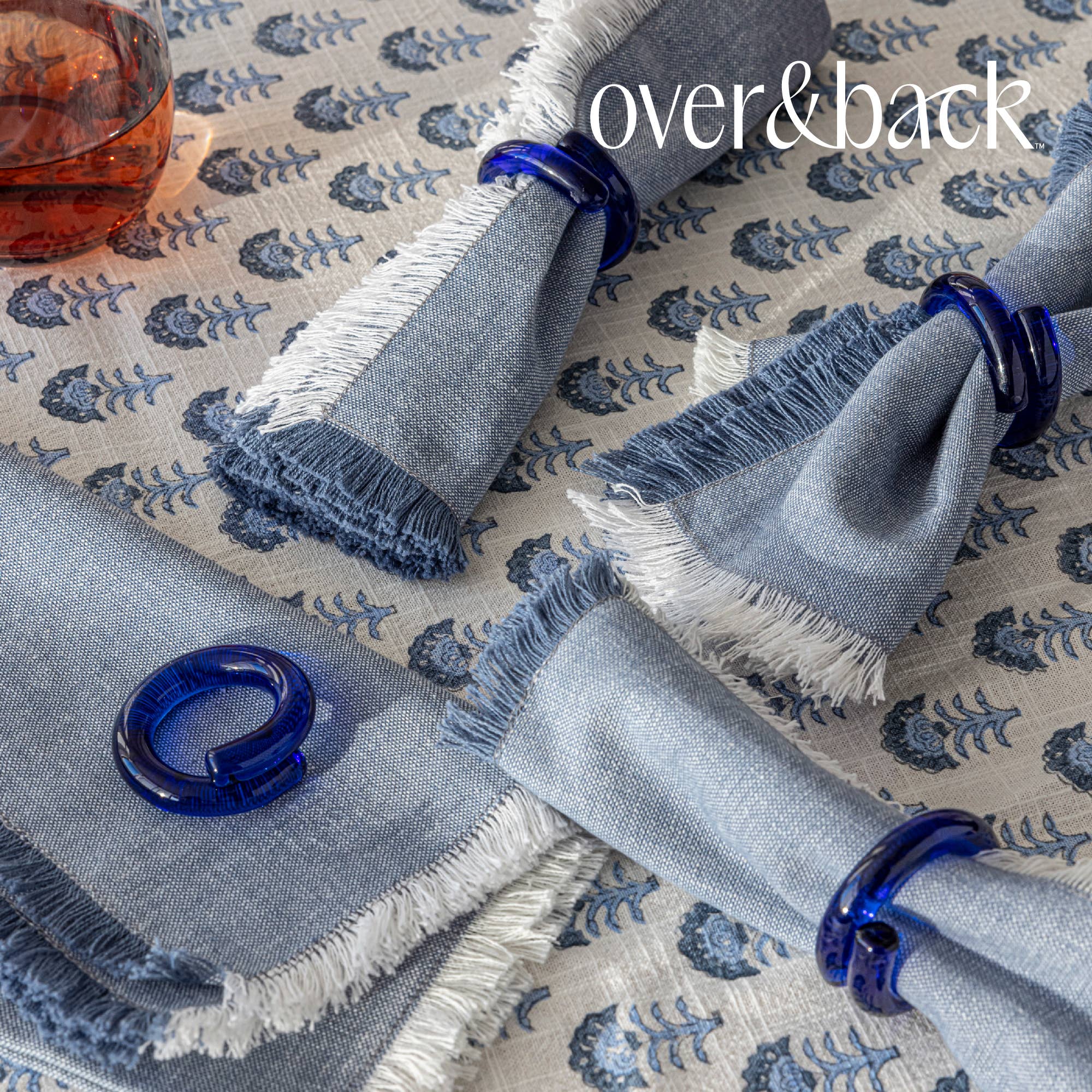 over&back - Wholesale Dinner & Cloth Napkin - Frayed Chambray Napkins – Set of 45