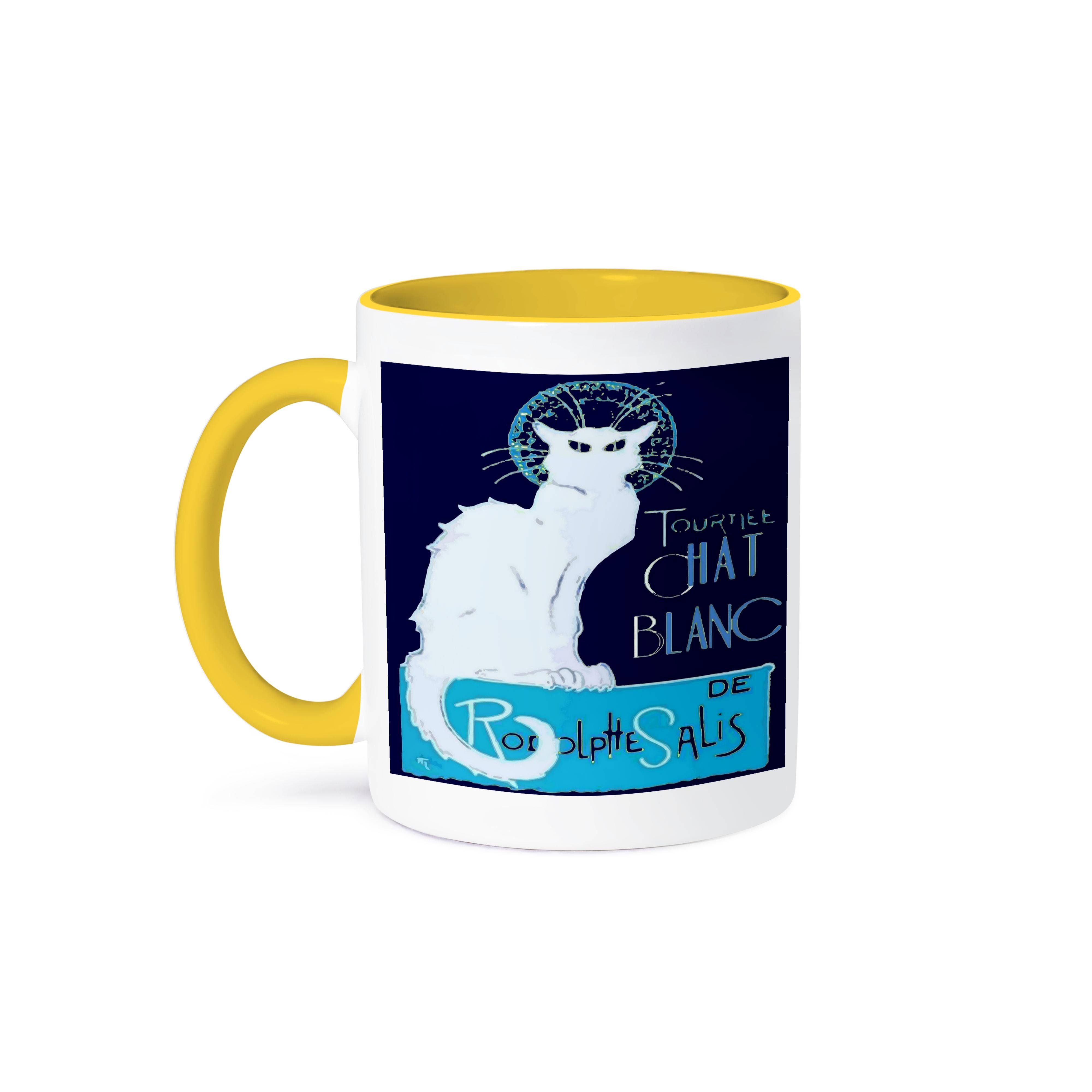 3dRose - Vendita all'ingrosso Tazza - 3dRose, Tournee Chat Blanc Parodia Le Chat Noir - Invecchiato, Tazza0