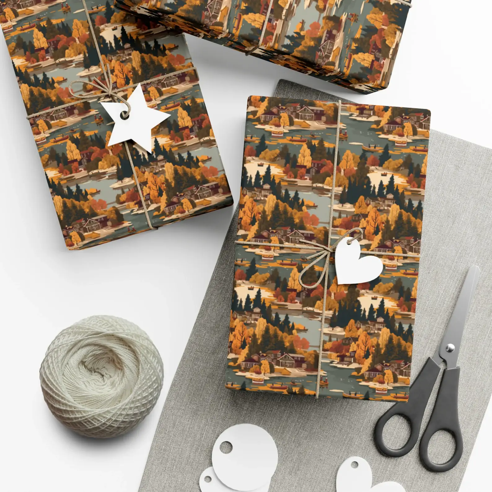 Olivias Paper - Wholesale Flat Wrap - Autumn Lake House Vintage Style Wrapping Paper Gift Wrap0