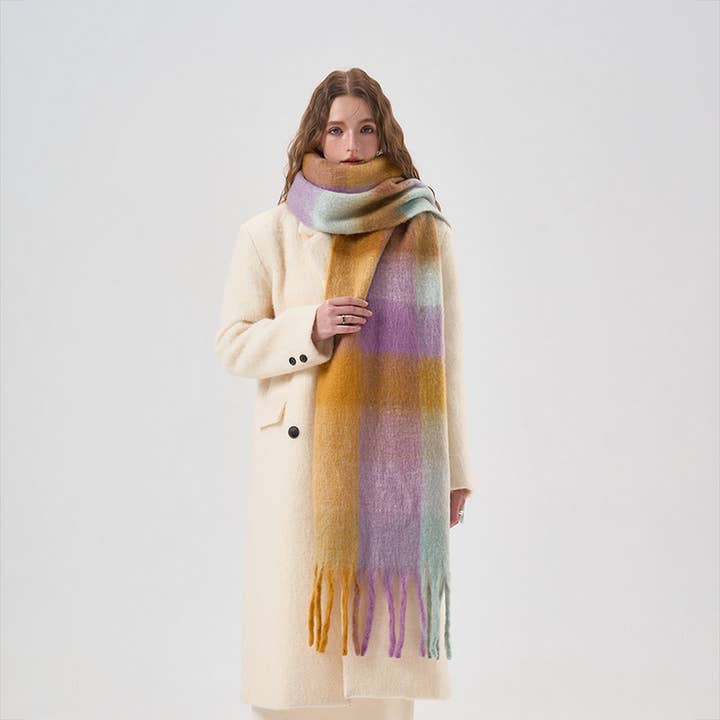 ACCITY - Wholesale Scarf - Women's - Rainbow Tassel Faux Cashmere Scarf for Winter_CWASC23604