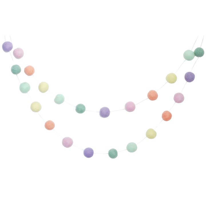 JuJuBee Goods – wholesale Bunting/Krans – Vårgirlang - Pastellregnbåge Filtbollar