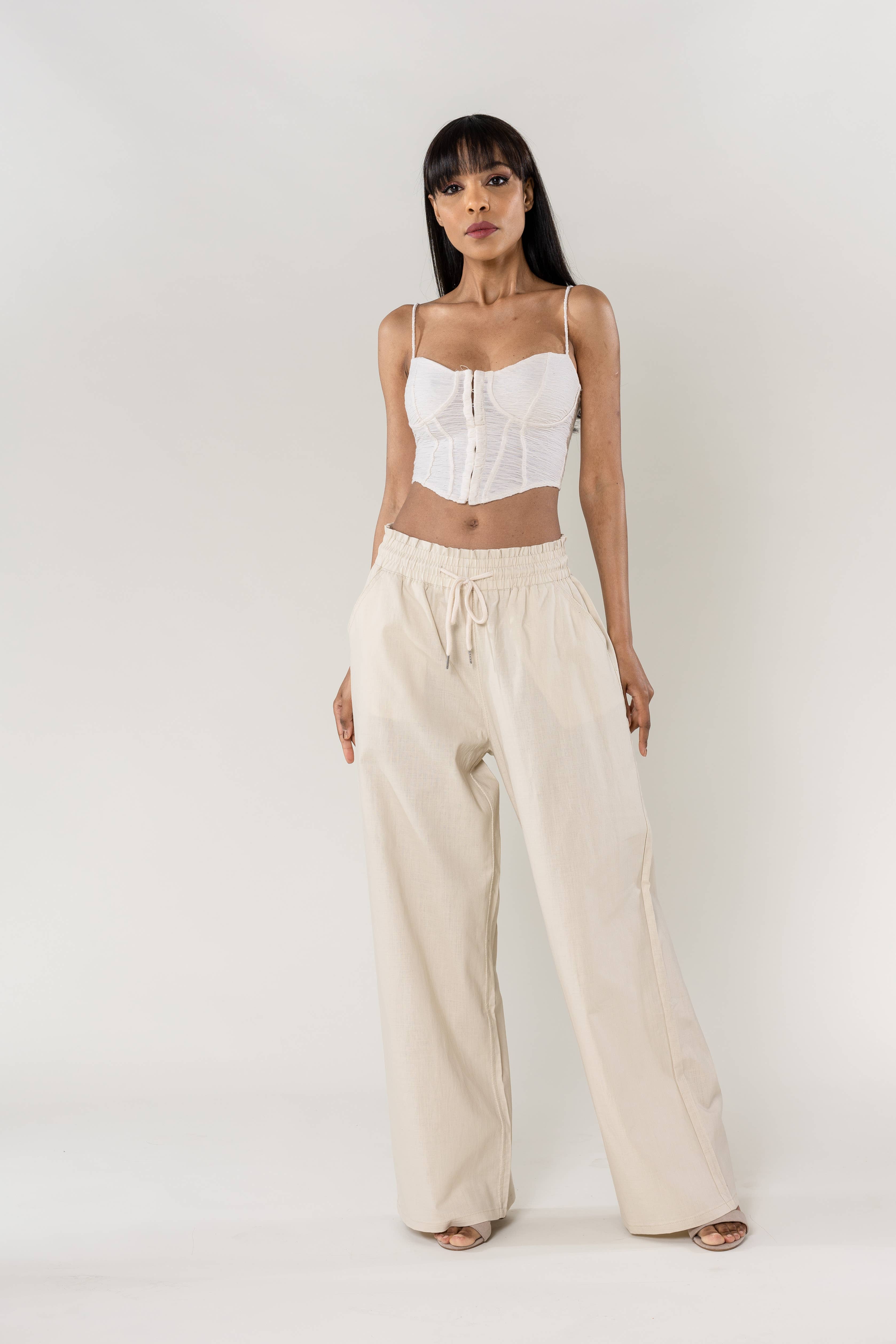 Nina Carter - Wholesale Pants - Women's - Nina Carter linen-style pants with elastic waistband A00132