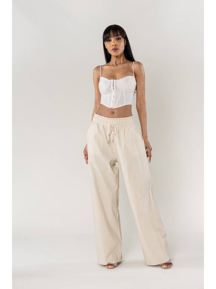 Nina Carter - Wholesale Pants - Women's - Nina Carter linen-style pants with elastic waistband A00132