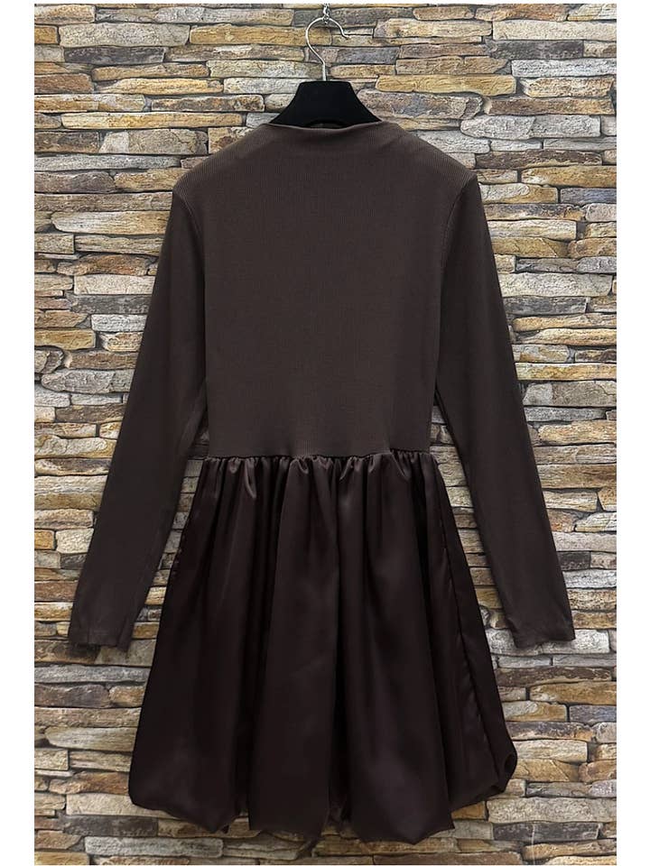 LOOWIE - Wholesale Dress - Women's - ELDRCH Italian Chocolate Knit & Satin Contrast Mini Dress1