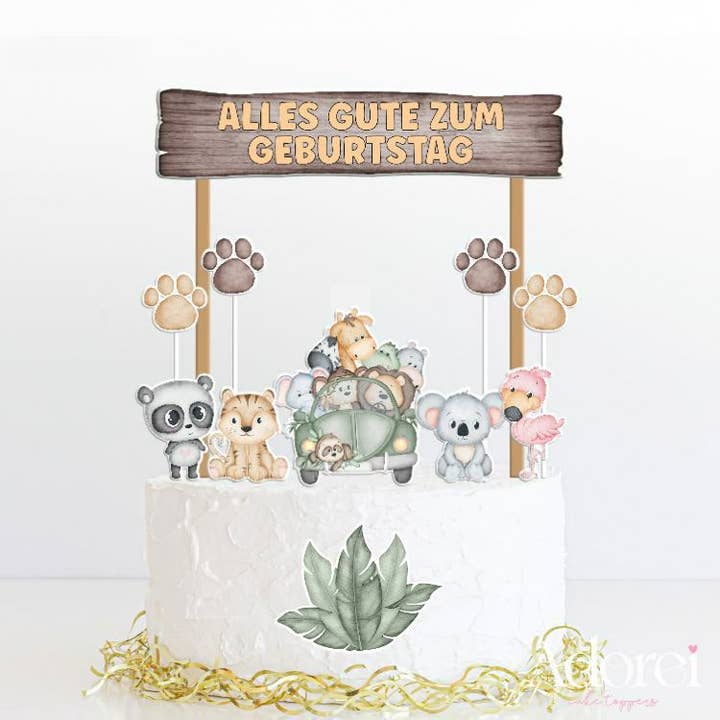 Adorei - Venta al por mayor Adorno para tartas/cupcakes - Topper de Tarta Safari Acuarela