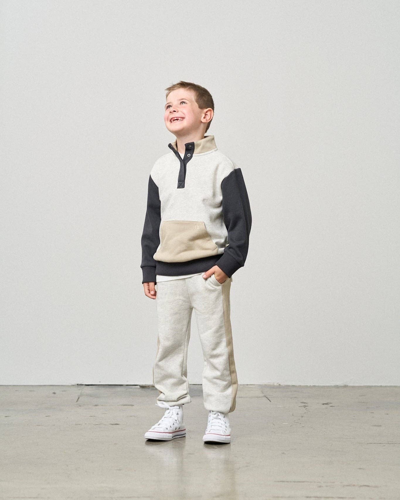 Little Bipsy - Wholesale Lounge Sweatpants/Joggers - Kids - Side Stripe Jogger - Stone Grey1