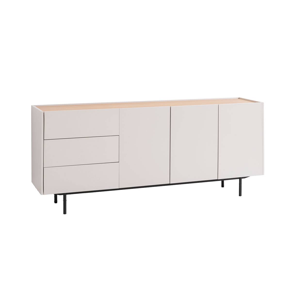 Gdeco - Wholesale Sideboard - Pol Sideboard, Gray Lacquered Stone and Oak Veneer, Black Metal Legs.0