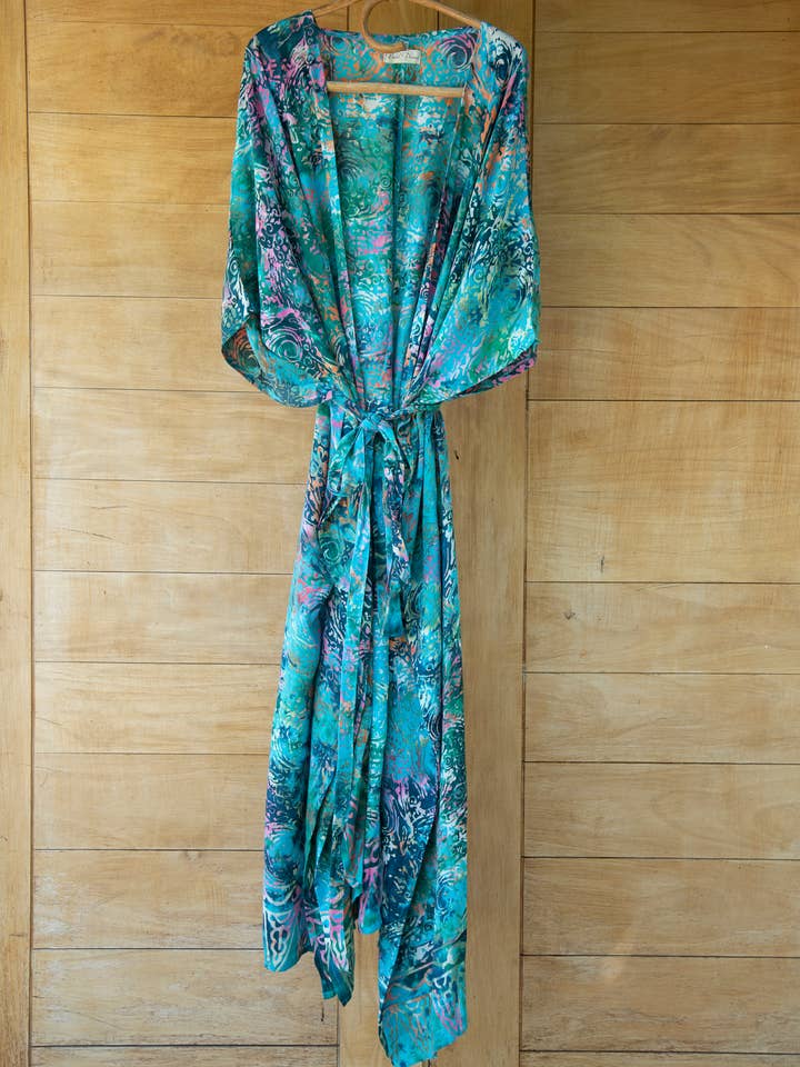 Sommarstrand Cover Up Samantha Kaftan-klänning med slips i blågrön för wholesale av Bali Prema