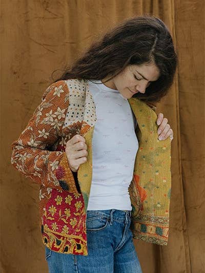 Vintage Kantha Jacket - Autumn Florals for wholesale by Wings Hawaii