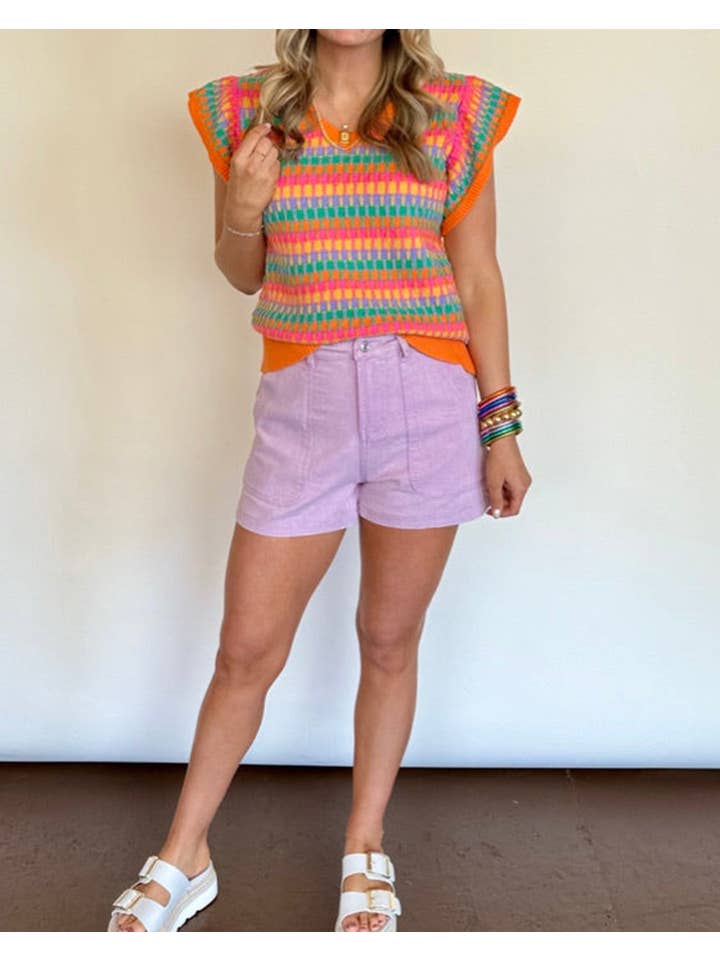 PRETTY BASH - Wholesale Knit Top - Women's - Stripe Flutter Sleeve Sweater Top
