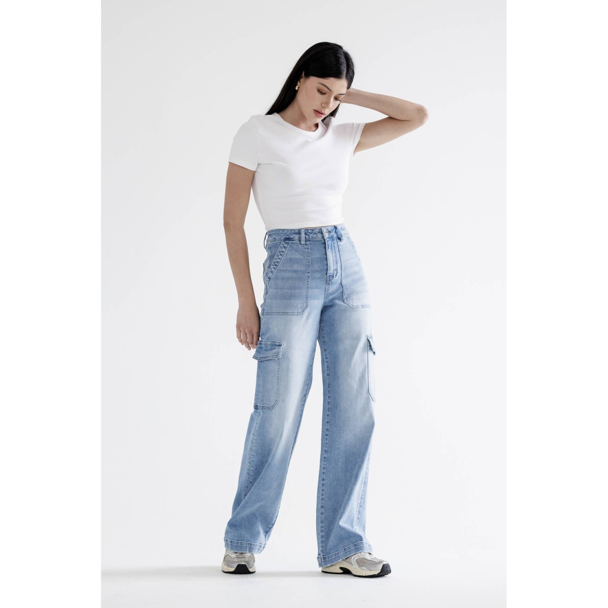 LOWES BLUE SUPER HIGH RISE WIDE CARGO for wholesale on Faire1