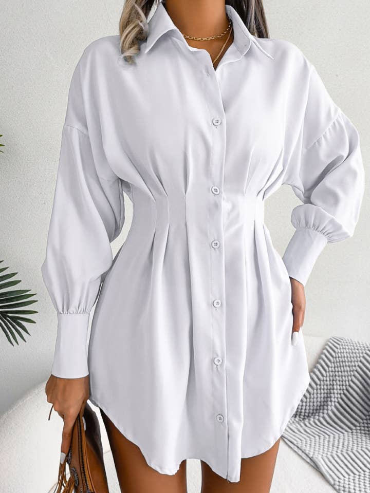 NINEXIS - Wholesale Dress - Women's - CWTSTL1200_LANTERN SLEEVE WAIST ASYMMETRIC SHIRT DRESS14