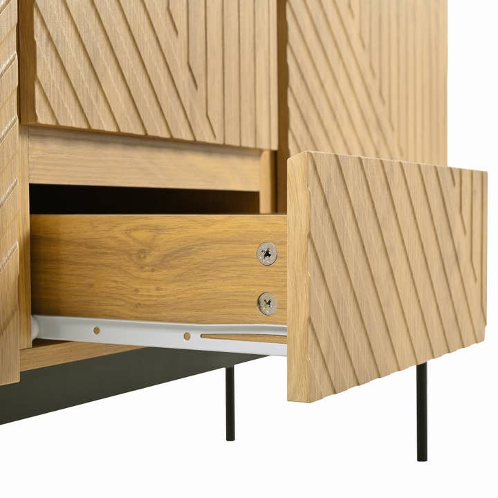 Urban Meuble - Wholesale Sideboard - Modern sideboard with natural wood effect, carved doors, and metal legs TREGRAINS5