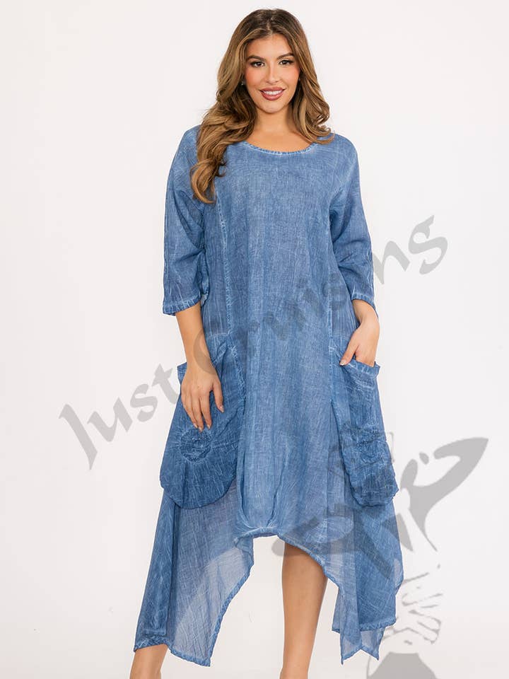 Asymmetrical Cotton Double Gauze Dress with Statement Pocket for wholesale by JUST CRUISING - India Casual Designs