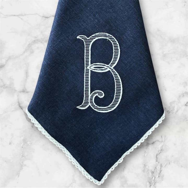 Belle Linen - Wholesale Dinner & cloth napkin - Vintage Embroidered Monogram Linen Dinner Napkin4