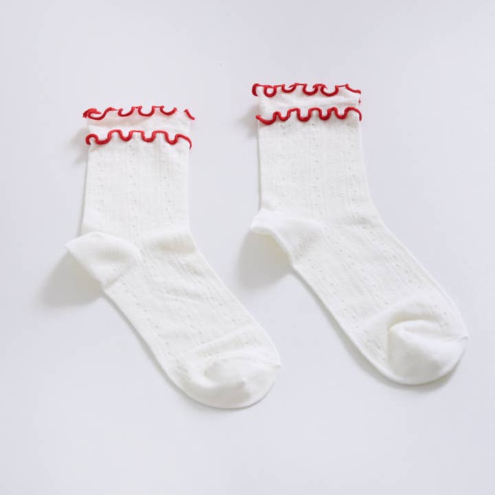 Happy Knits - Wholesale Socks - Women's - Women's Ruffle Trim Cotton Socks - Lightweight & Colorblock
