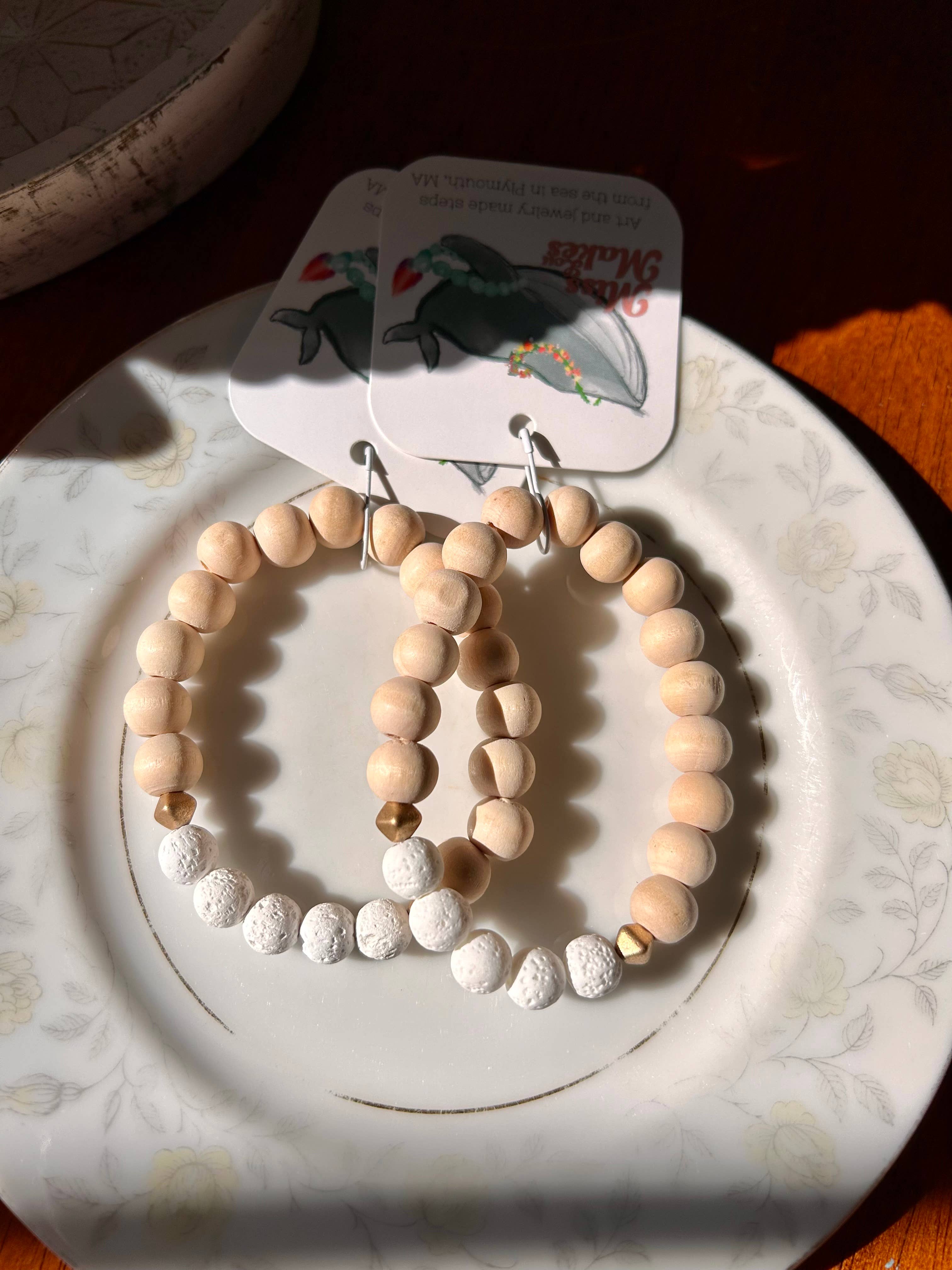 Miss Lou Makes - Wholesale Aromatherapy Bracelet - White Lava Stone and Wood Aromatherapy Bracelet1