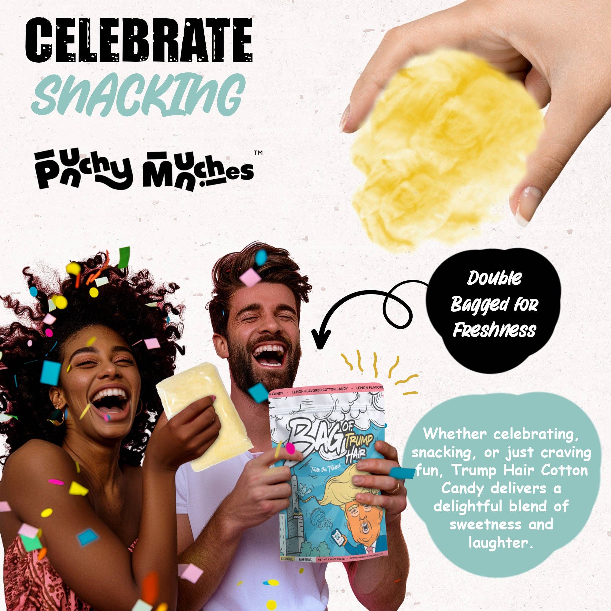 Punchy Munchies - Wholesale Cotton Candy - Bag of Trump Hair – Lemon-Flavored Cotton Candy6