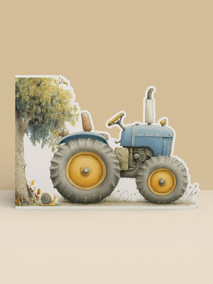 Farm Greeting Card, Die-cut: 'Tractor and the Snail' for wholesale by Under the Oak Tree