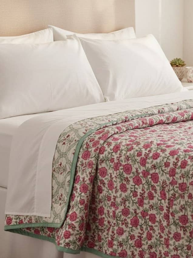 Organic Cotton Dual Floral Quilt Handcrafted in Jaipur for wholesale by Akshu & Ameirah