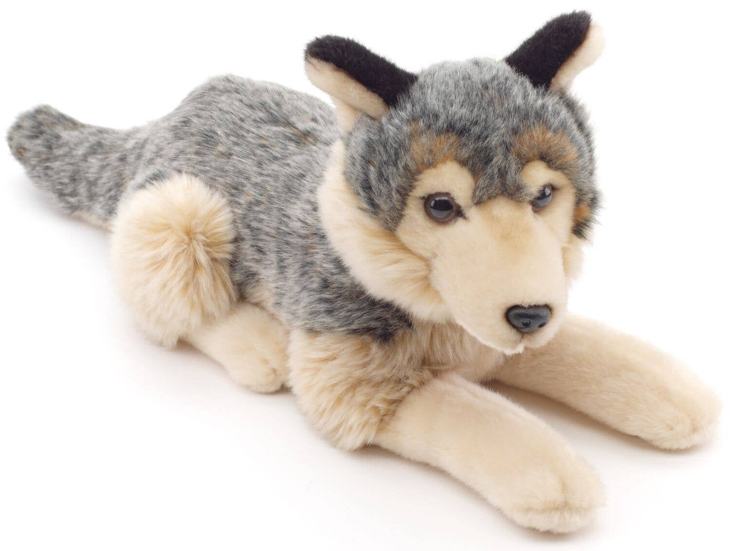 Uni Toys - Wholesale Stuffed/Plush Toy - Kids & Baby - Grey wolf, lying down - 30 cm (length) - cuddly/plush toy1