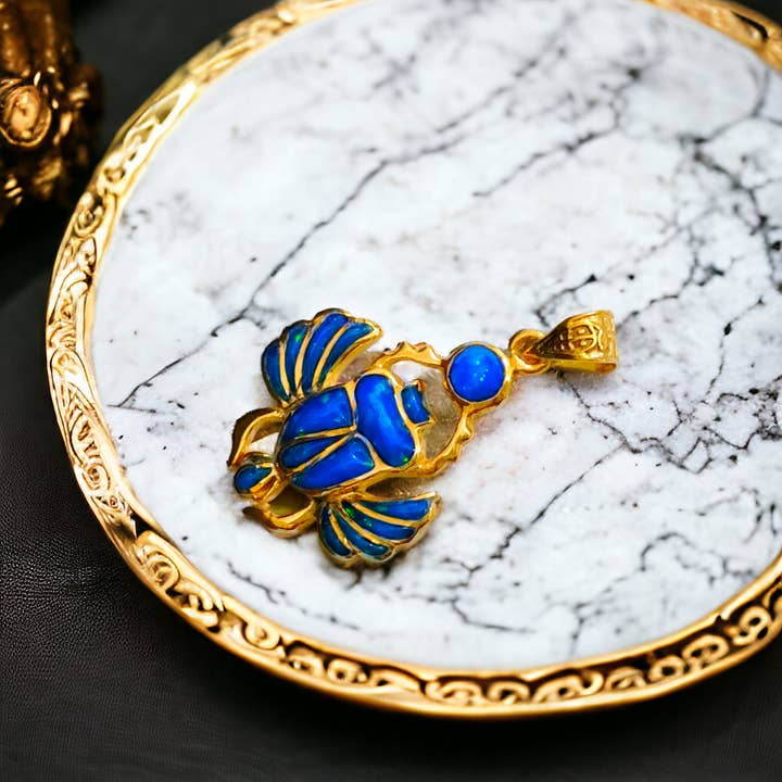 ALADDIN'S LAMP JEWELRY - Wholesale Individual Charm/Pendant - Gold Winged Royal Scarab Of Regeneration Blue Opal Pendant4