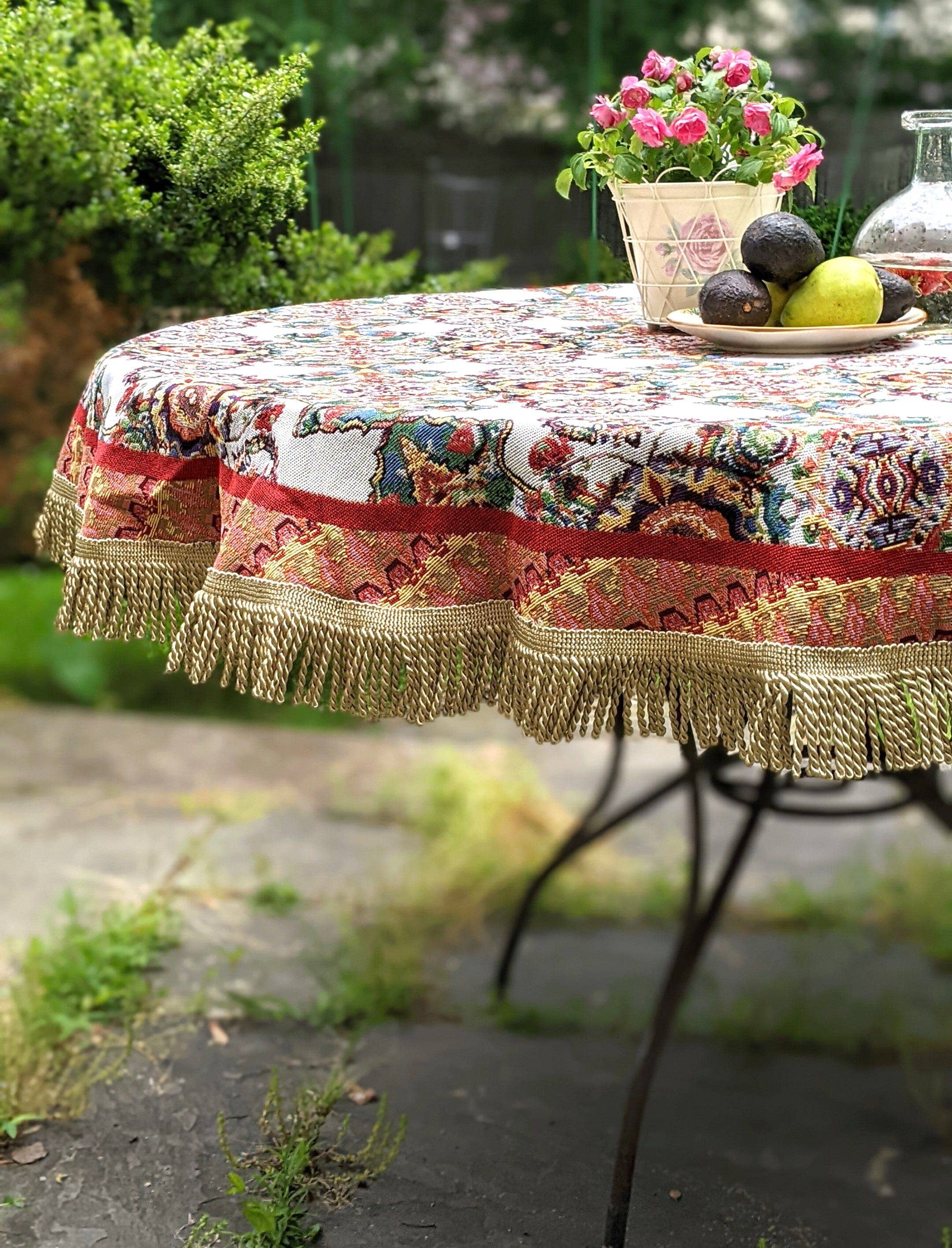 Tache Home Fashion - Wholesale Tablecloth - Tache Elegant Ivory Colorful Ornate Paisley Woven Tapestry Tablecloth (18193)14