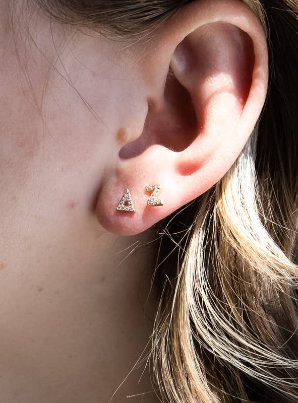 Gold 14k Pave Greek Letter Studs PREPACK for wholesale on Faire4