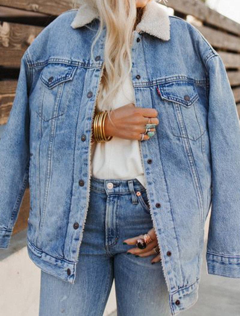 safistyle - Wholesale Denim Jacket - Women's - Oversized Fleece-Lined Denim Jacket6