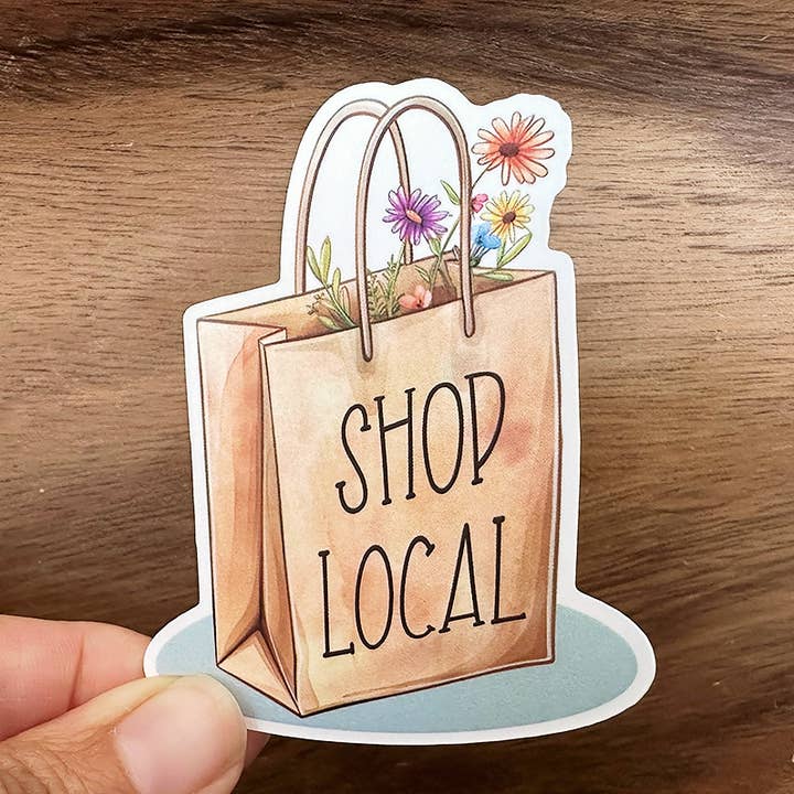 Shop Local Sticker | Shop Small | Cute Shopping Bag Sticker for wholesale by Missional Merch