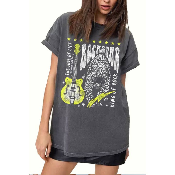 HRTandLUV - Vente Tunique – femme - T-SHIRT IMPRIMÉ OVERSIZE ROCKSTAR LEOPARD5