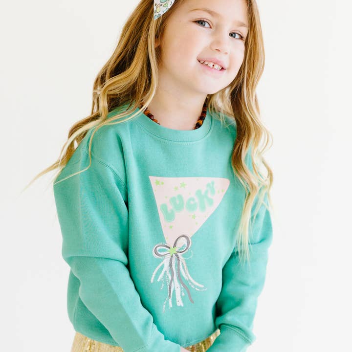 Lucky Flag Ribbon Bow St. Patrick's Day Kids Sweatshirt for wholesale by Benny & Ray Apparel