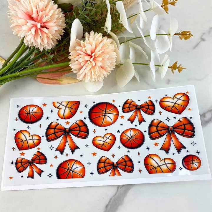 Basketballs and Bows | 16 oz UV DTF Wrap for wholesale by HKS Custom Designs