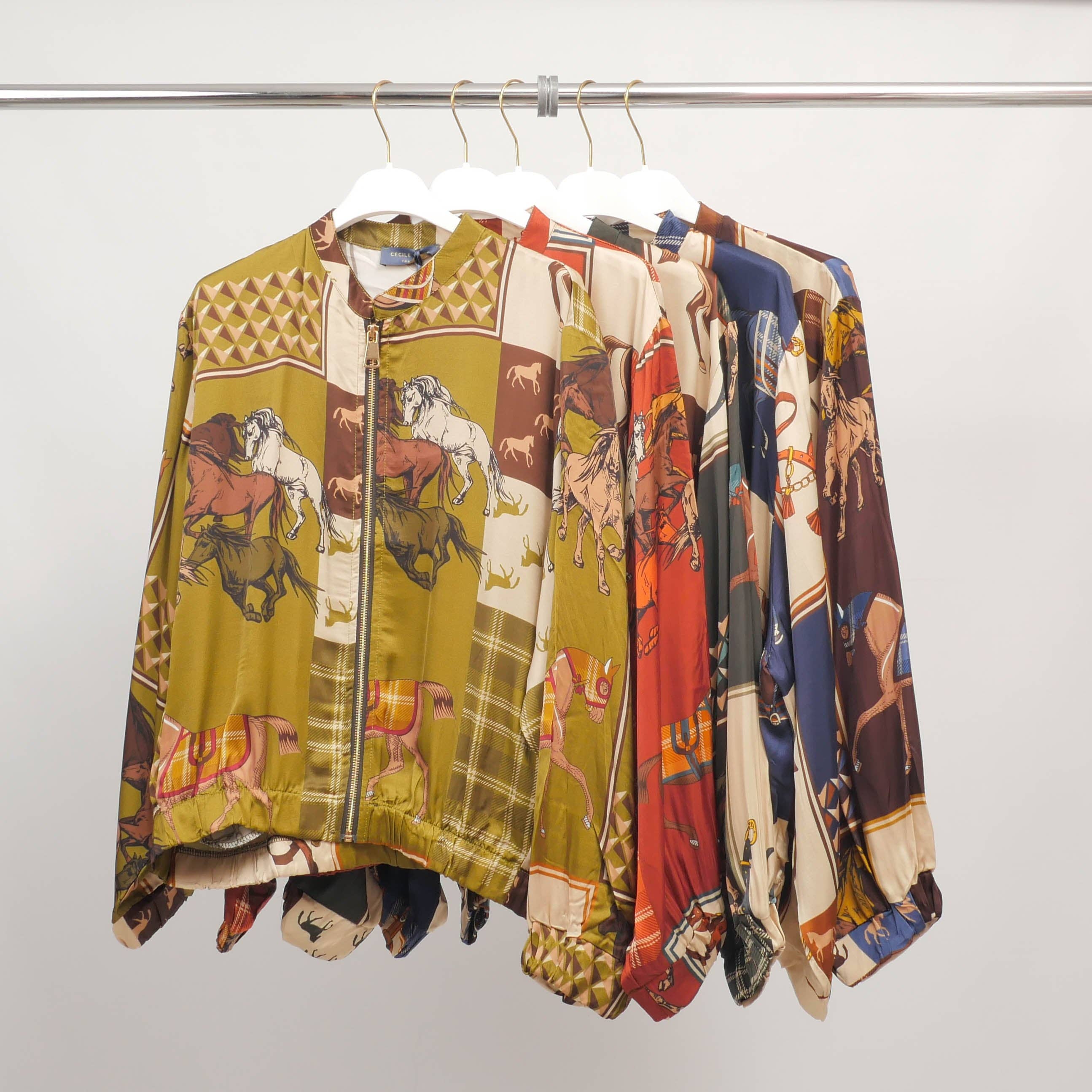 Cecile Wang - Wholesale Jacket - Women's - Equestrian print zip-up jacket in viscose and silk – KD8772VS-304