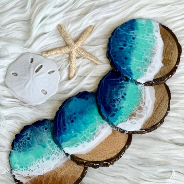 Fluid Life by Sharon - Wholesale Coasters - Ocean inspired resin on wood live edge coasters 0