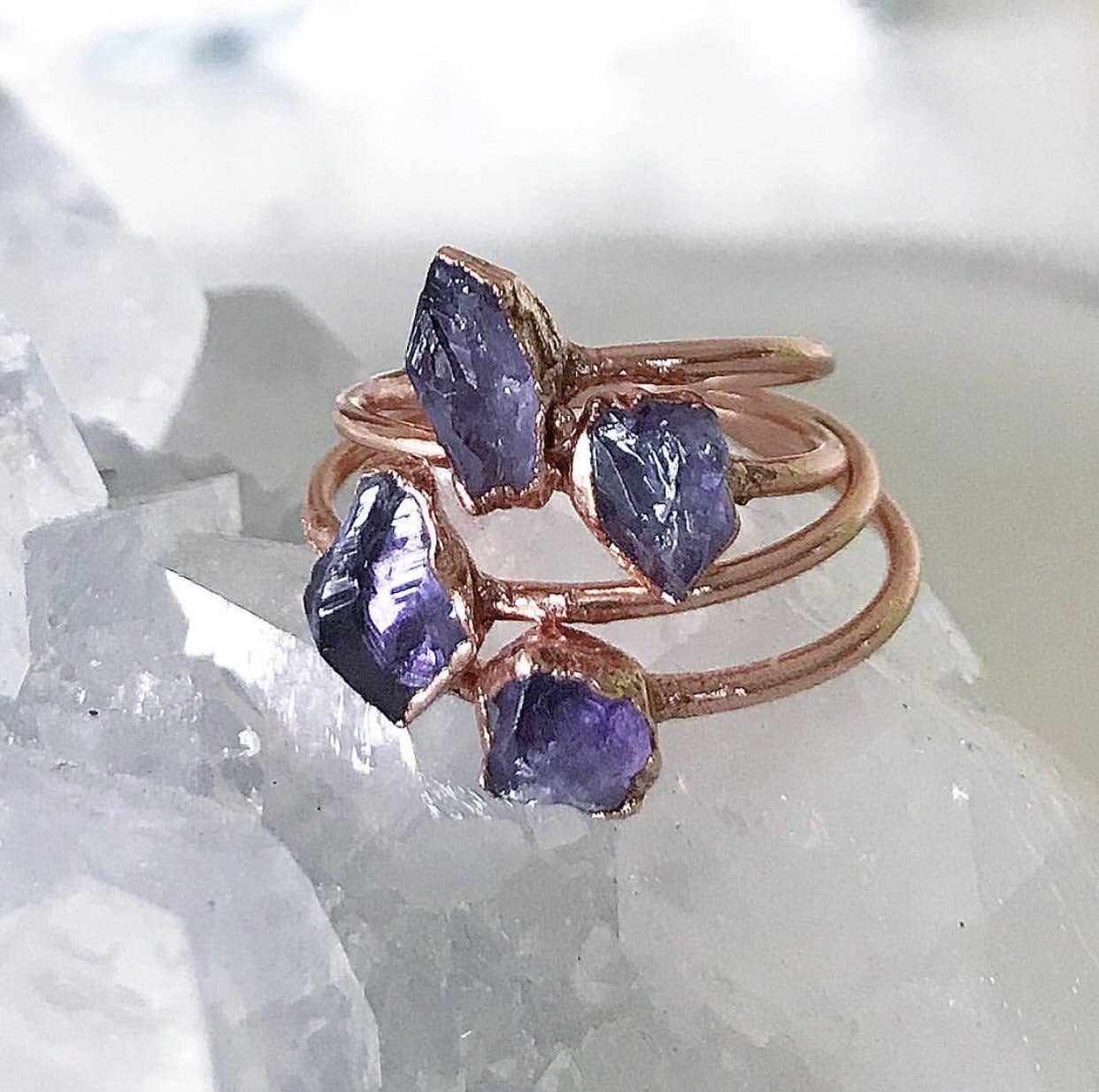 Buddha Blossom Jewels - Wholesale Single Stone/Solitaire Ring - Tiny Raw Amethyst Stacking Ring4