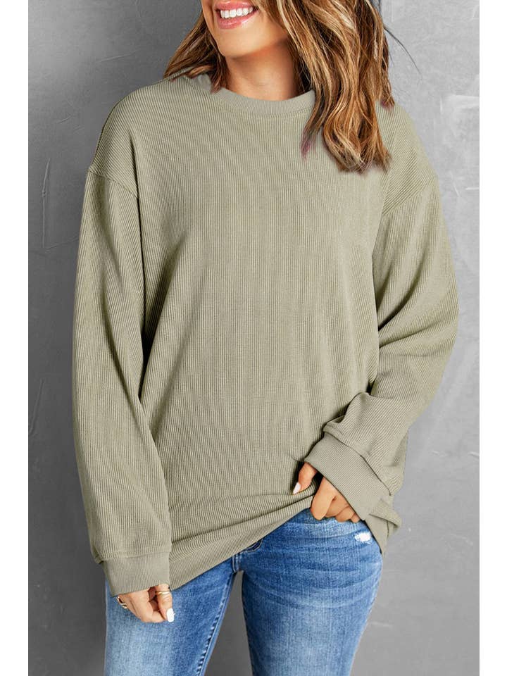 1 the Woman - Wholesale Sweatshirt - Women's - Solid Ribbed Knit Pullover Sweatshirt S-3XL/ 6 Colors