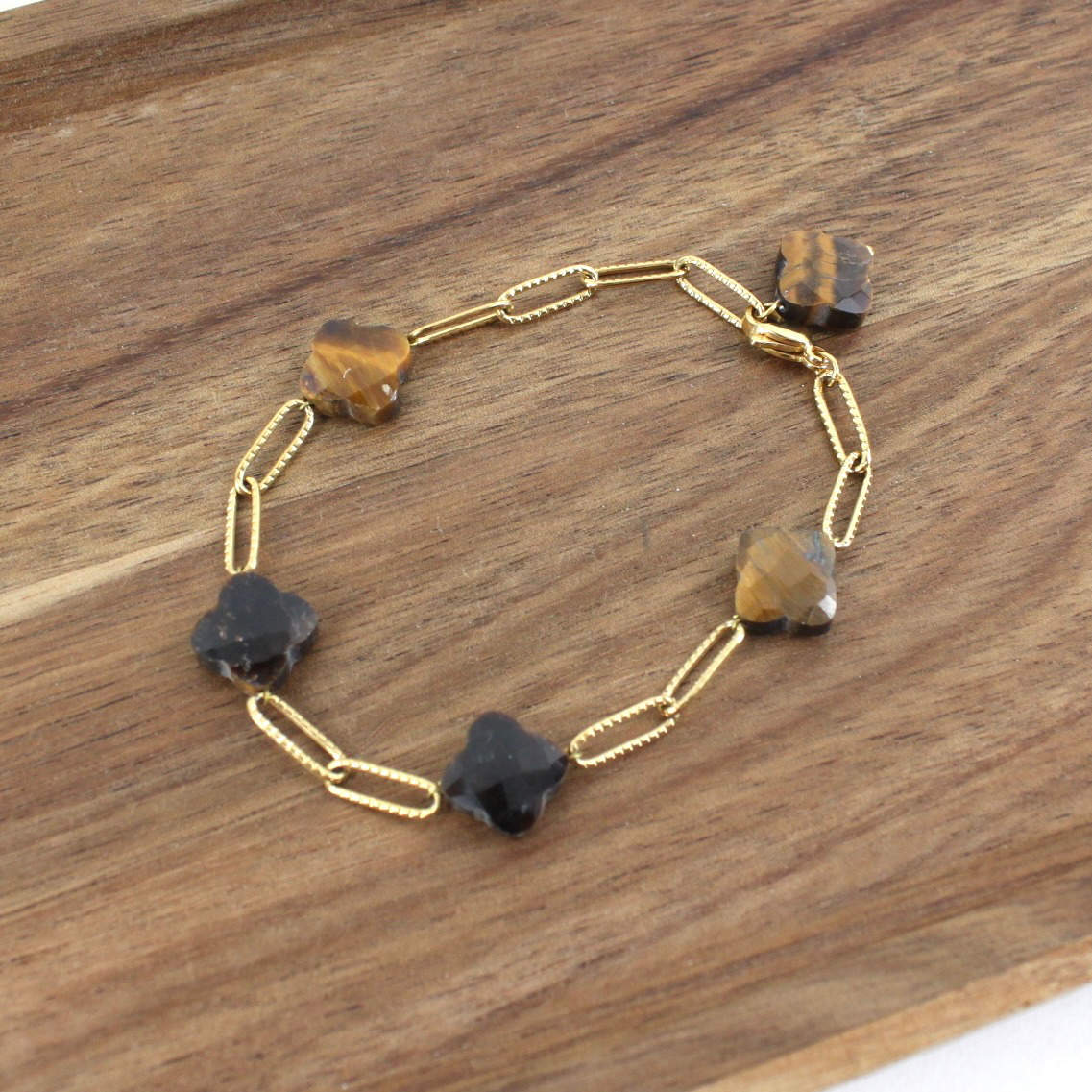 Pretty Persuasions - Vendita all'ingrosso Bracciali a catena e a maglie - B24045 Bracciale in acciaio inossidabile con 5 Clover Stone14