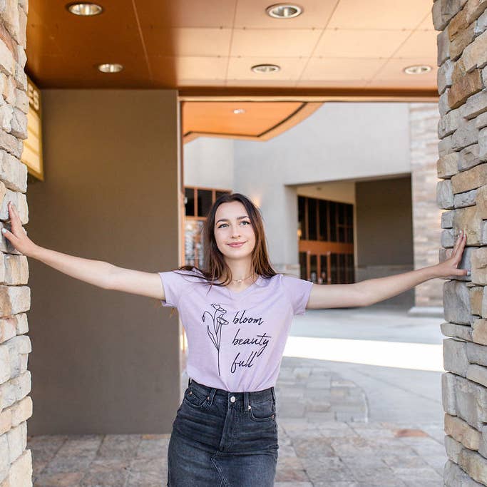 Hello Beauty Full & Co. - Wholesale Screen Printed T-Shirt - Women's - Graphic V neck T-Shirts for Women, Inspirational2