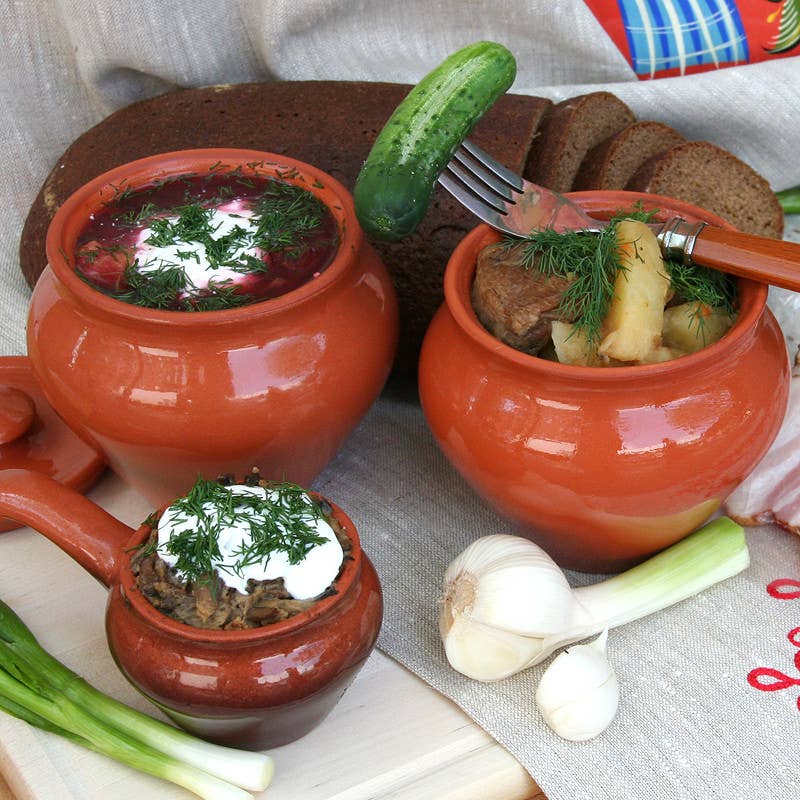 STP - Wholesale Ramekin - Set of 3 Natural Clay Stoneware Pots w/ Oven Fork 0.5-Qt ea3