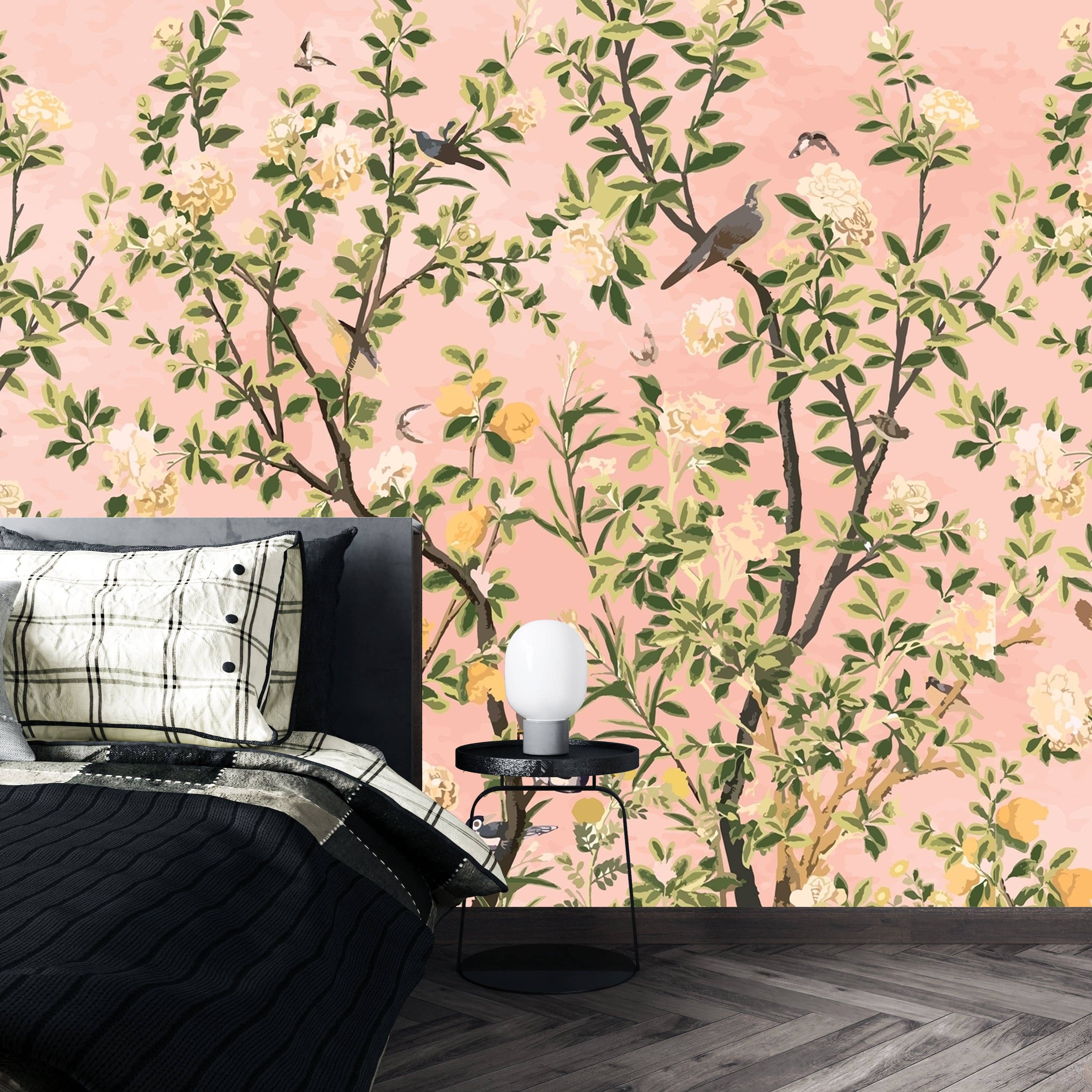 Walloro Luxury Embossed Wallpaper - Vendita all'ingrosso Carta da parati - Carta da parati Giardino di Peonie, Uccelli, Murale Floreale, Arte Murale su Misura di Grandi Dimensioni, Non Tessuto, Non Adesivo, Carta da Parati Moderna, Rimovibile2