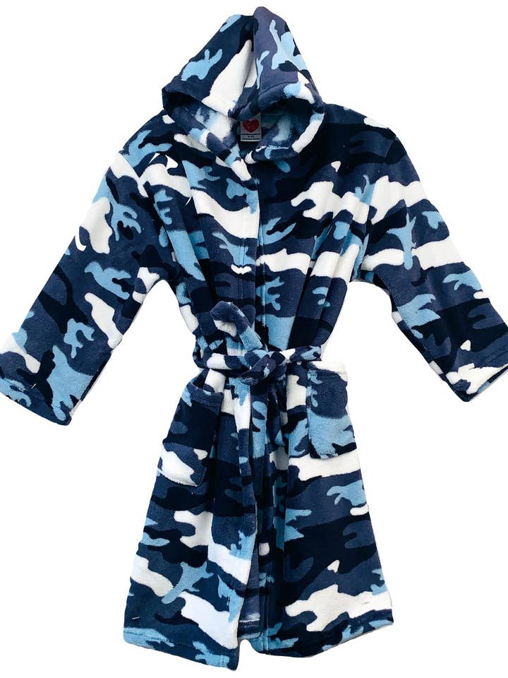Fuzzy Blue Camouflage Robe for wholesale by Made With Love & Kisses