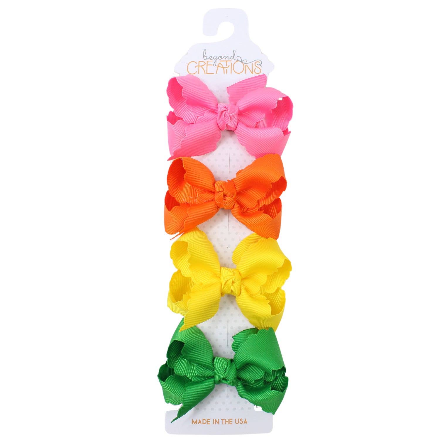 Beyond Creations, LLC – Laço para o cabelo – Criança por atacado – PACOTE DE 4 - LAÇO DE BORDA RECORTADA PEQUENO DE 3" EM CLIPE DE PRESSÃO5