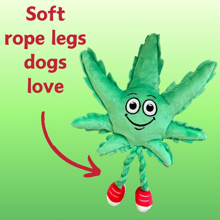 PAW:20 - Wholesale Pet Squeaky Toy - Dog - My Name is MJ the Weed Leaf, Parody Marijuana Leaf Dog Toy